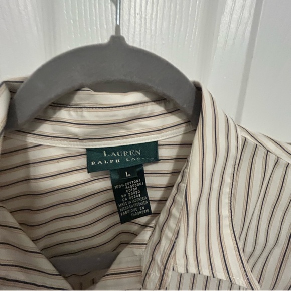 Lauren Ralph Lauren Beige Striped Button-Down Shirt - Picture 6 of 9
